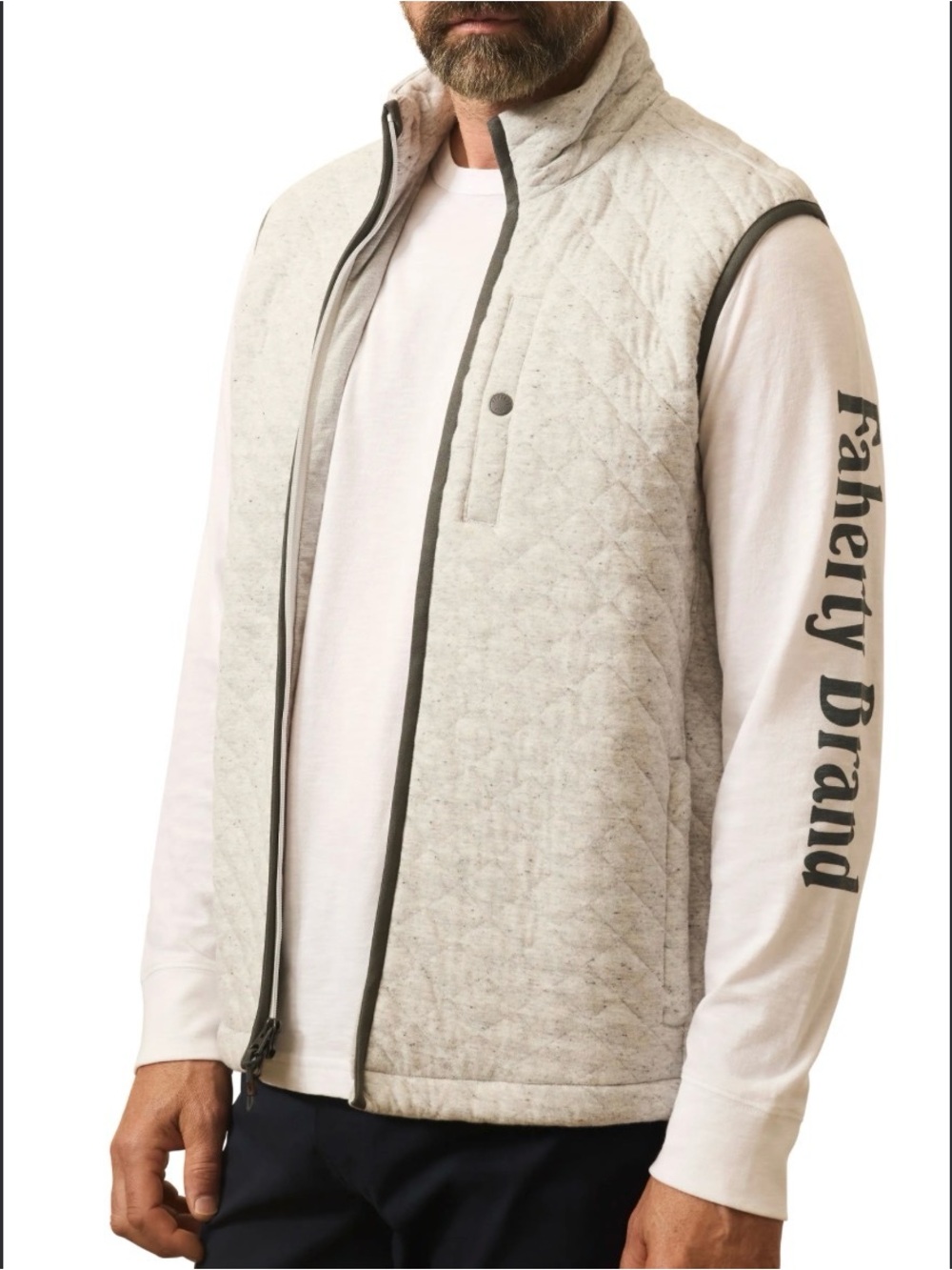 Faherty Men’s Epic Quilted Fleece Light Gray Cotton Blend Zippered Vest Medium - Picture 3 of 16